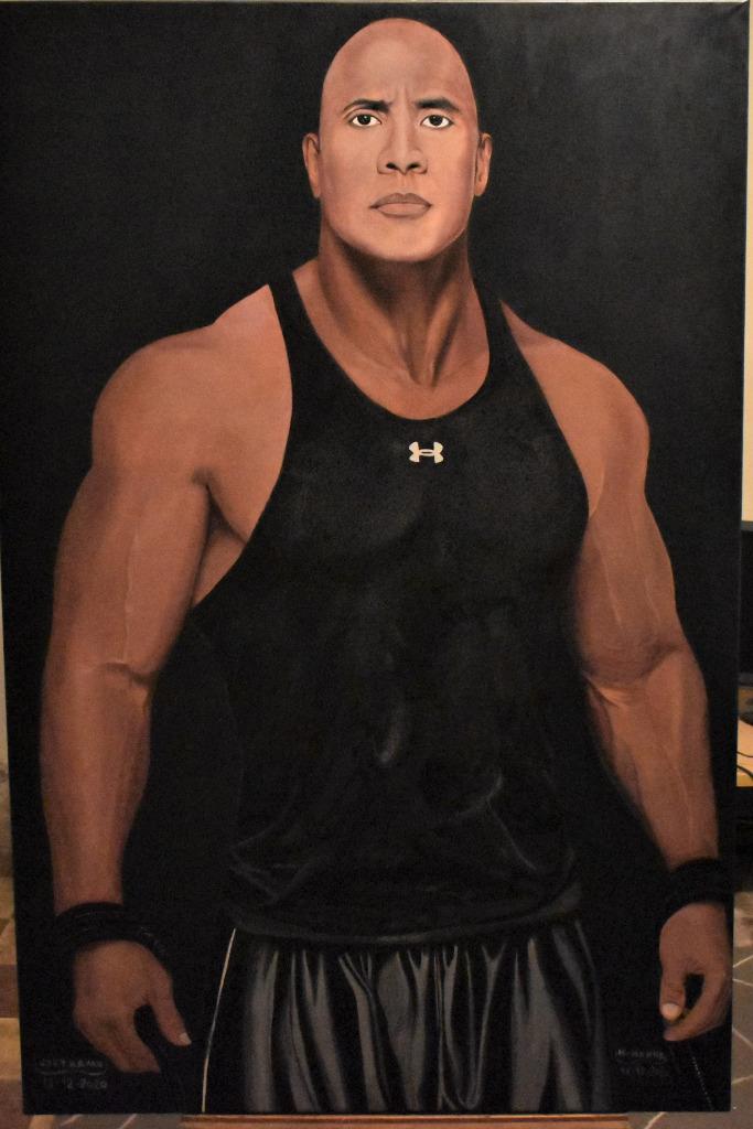 Dwayne Johnson portret schilderij, door Joky Kamo, Ophalen