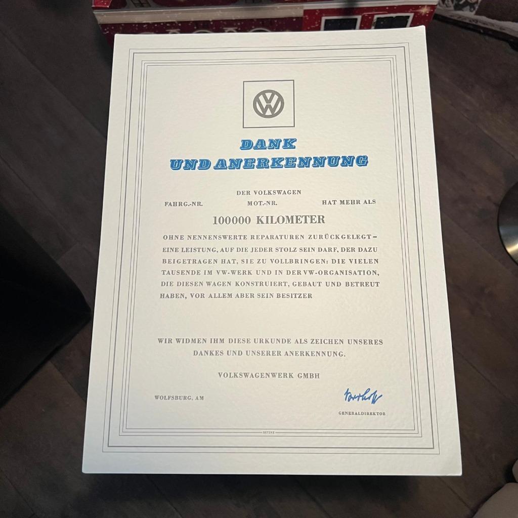 VW Kever NOS-certificaat 100.000 km Urkunde Ovaal, Verzenden, Zo goed als nieuw