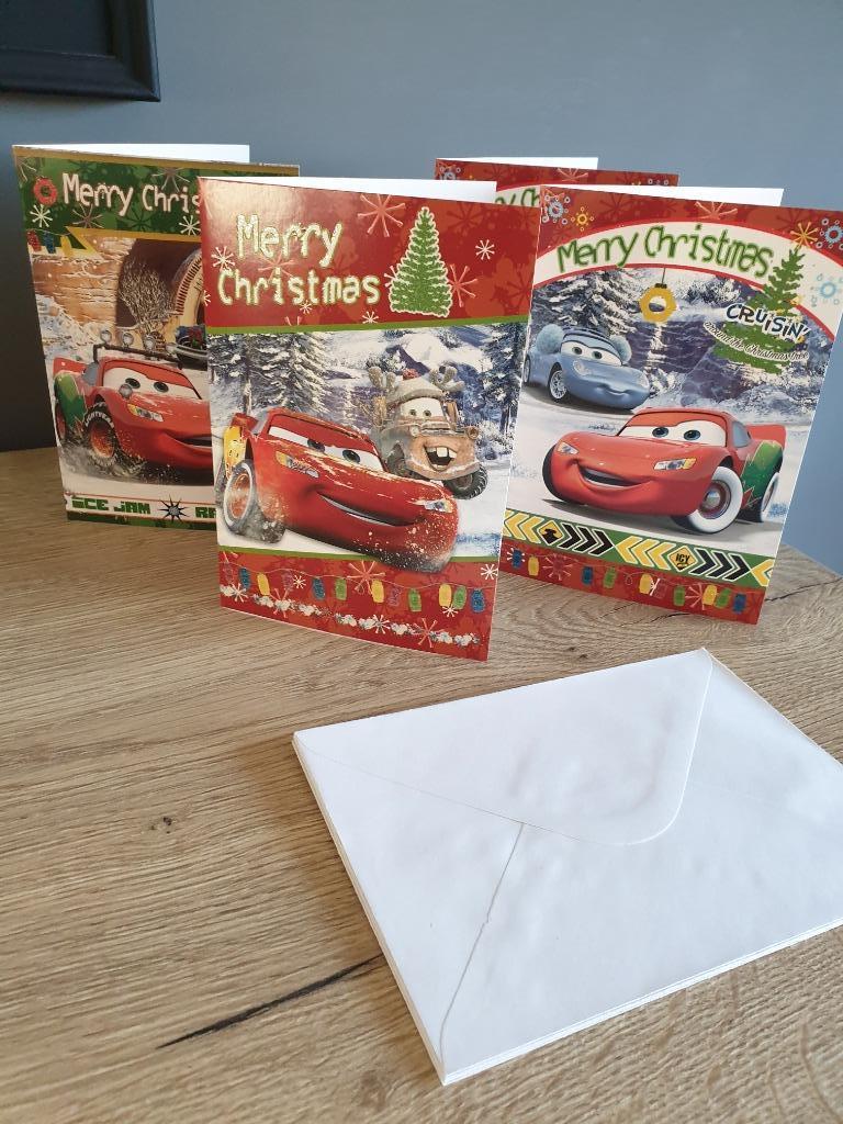 4 kerstkaartjes cars disney met enveloppen Bliksem McQueen, Ophalen of Verzenden, Nieuw