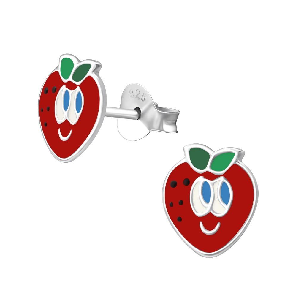 Boucles d'oreilles enfant fraise en argent sterling 925, Enlèvement ou Envoi, Neuf, Boucles d'oreilles