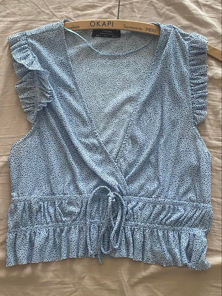 Blauw topje Bershka, Blauw, Maat 42/44 (L), Zo goed als nieuw, Zonder mouw