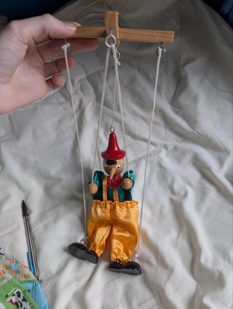 Vintage Pinnokio marionet met touwen, Ophalen of Verzenden, Zo goed als nieuw