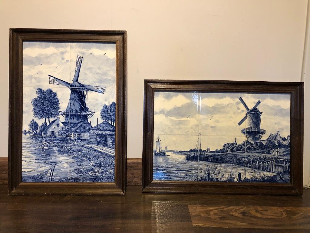 Antiek Delfts blauw 2 tegeltableau wandborden Jacob van Ruis, Antiek en Kunst, Ophalen