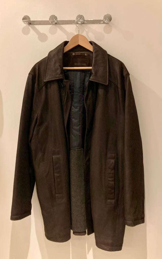 Belle veste mi-longue en cuir marron Milestone, Vêtements | Hommes, Enlèvement, Comme neuf, Taille 52/54 (L), Brun