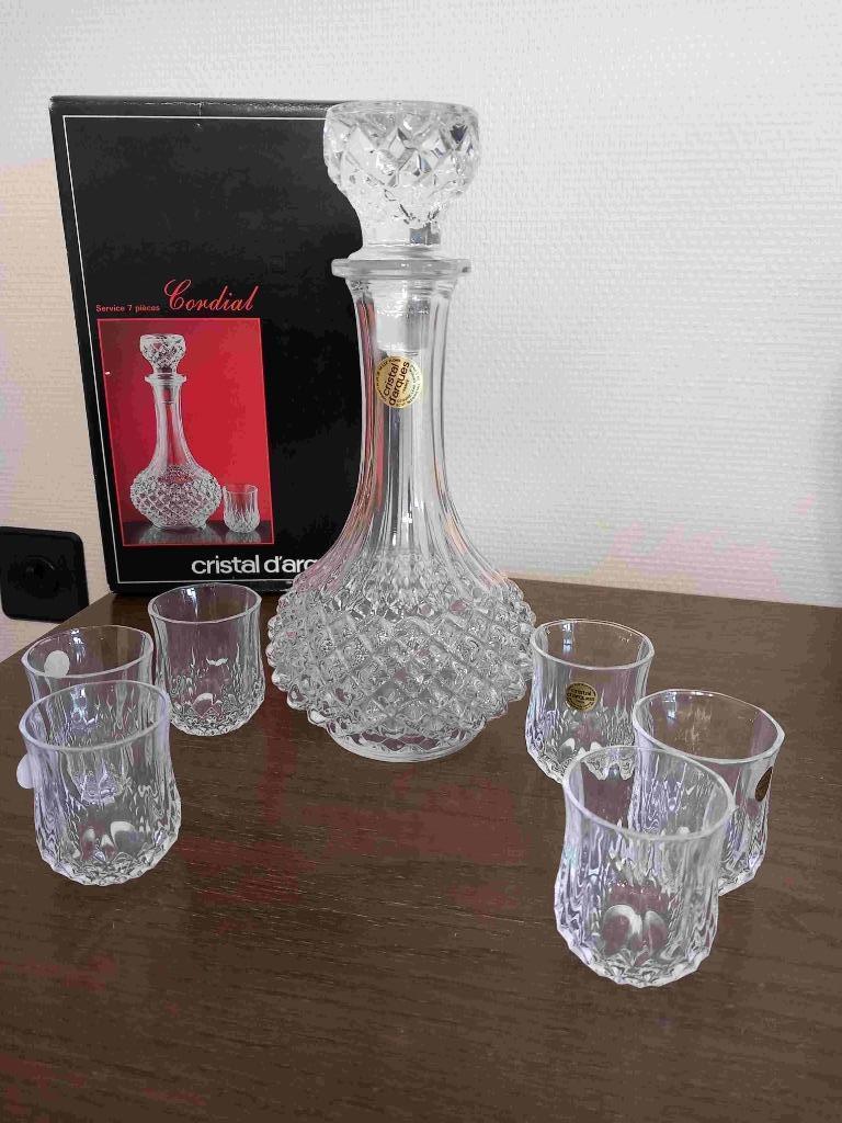 Karaf met likeurglazen Cristal D'arques, Antiek en Kunst, Ophalen