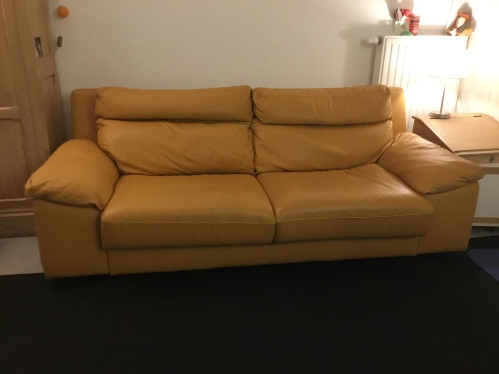Canapé 3 places en cuir convertible Marque Galia, Trois personnes, 100 à 125 cm, 200 à 250 cm, Banc droit