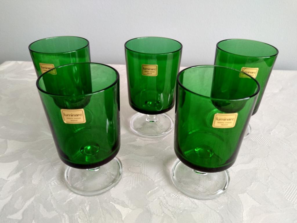 5 verres à vin Luminarc verts vintage, Enlèvement ou Envoi, Neuf, Autres types