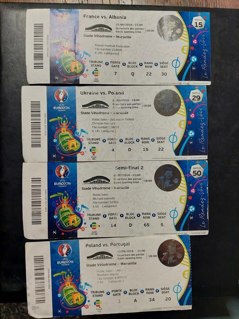 Tickets football lot tickets football euro 1016, Collections, Envoi
