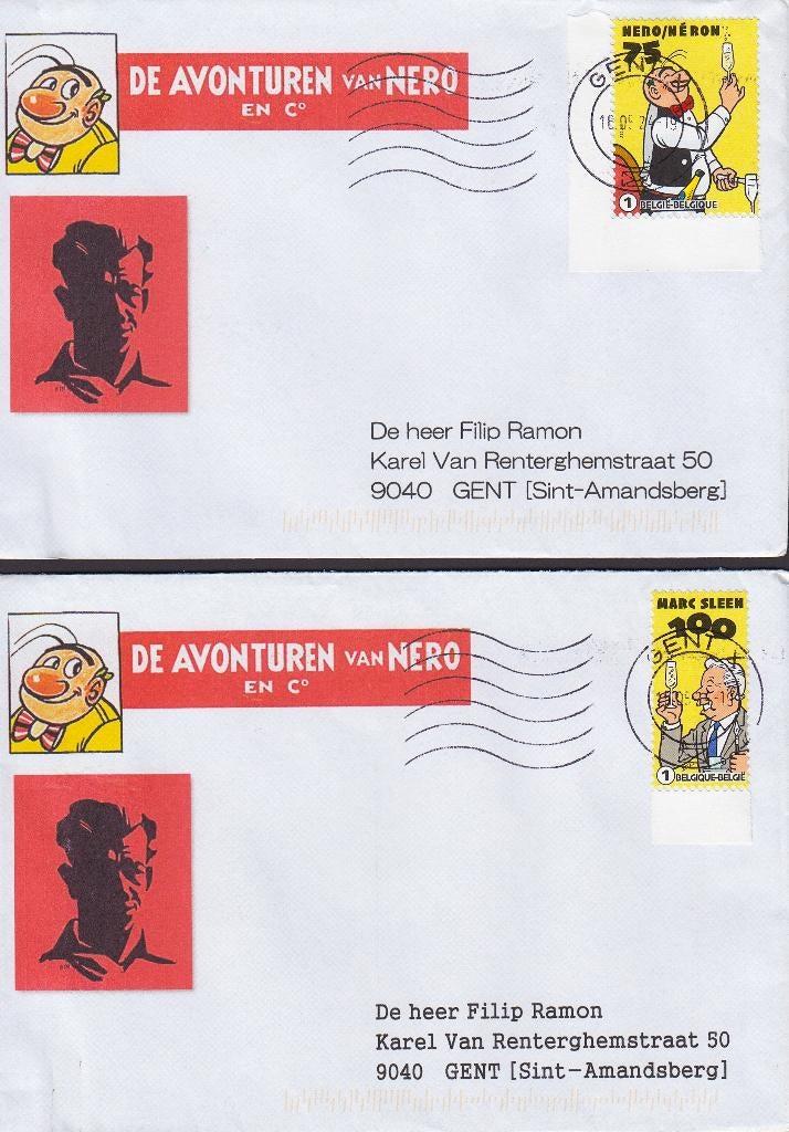 2022 - BELGIË - Marc Sleen 100, Nero 75 [Y&T 5069/5070], Met envelop, Verzenden, Frankeerzegel, Gestempeld