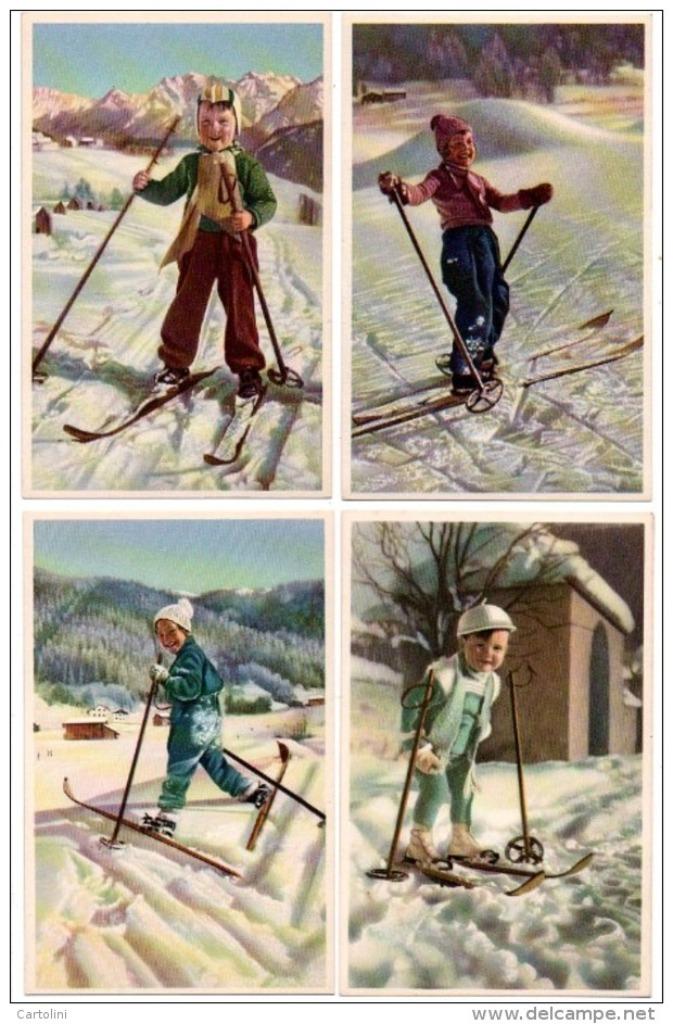 postkaarten reeks van 6 kind skiër sneeuw vintage, Antiek en Kunst, Curiosa en Brocante, Ophalen of Verzenden