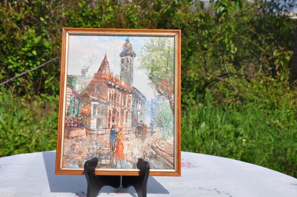 peinture sur toile scene 1900 cadre bois, Antiquités & Art, Enlèvement ou Envoi