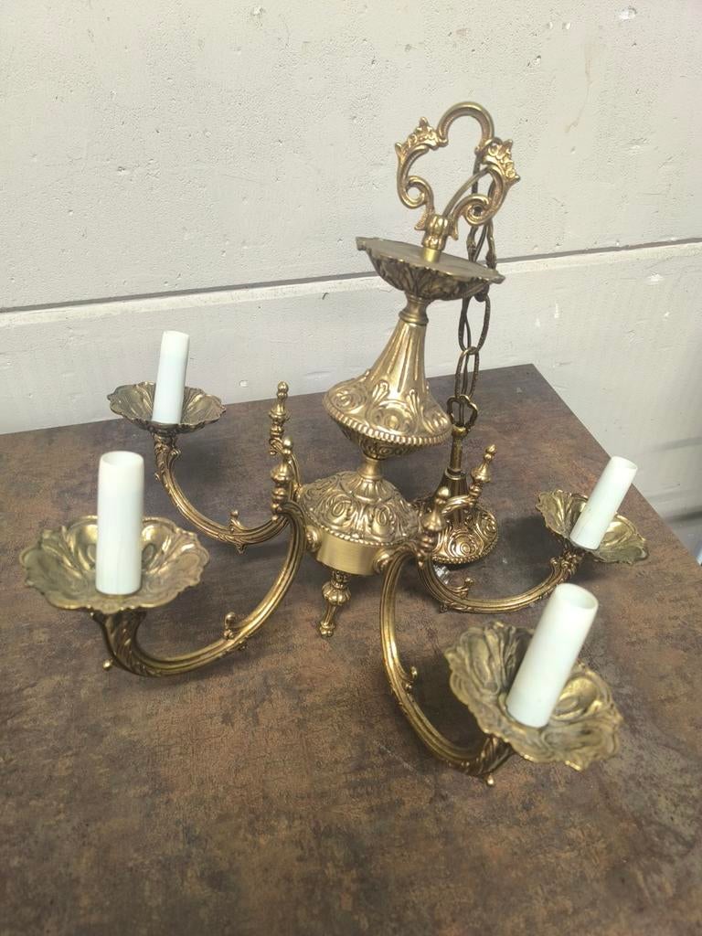Antieke 6-armige luster – Louis XV / rococo stijl – messing, Antiquités & Art, Antiquités | Éclairage, Enlèvement