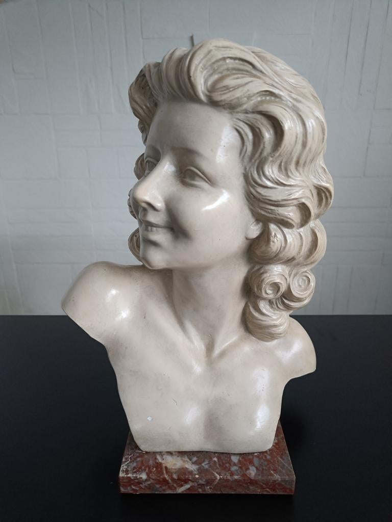 Art Deco buste Merlini op marmer., Antiek en Kunst, Ophalen of Verzenden