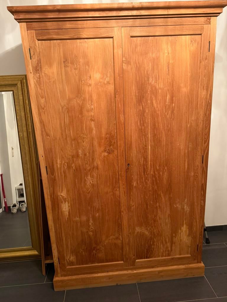 2-Deurs teakhouten kast, Maison & Meubles, Armoires | Penderies & Garde-robes, Comme neuf, 200 cm ou plus, 100 à 150 cm, 50 à 75 cm