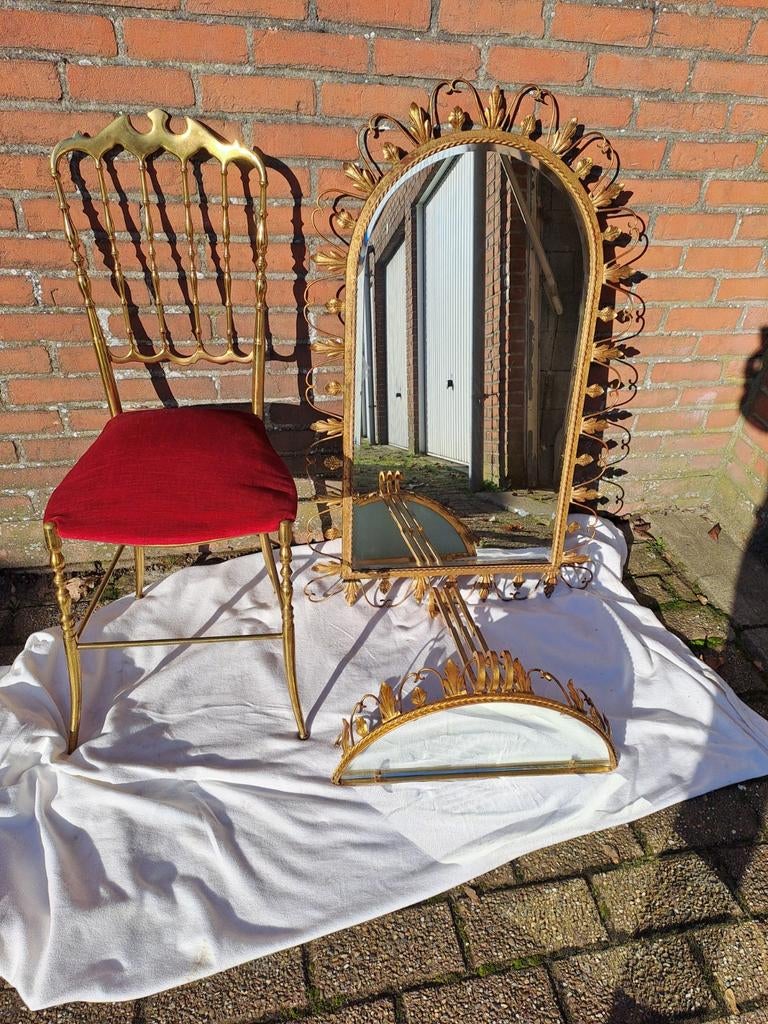Koper stoel met console en spiegel, Tuin en Terras, Ophalen