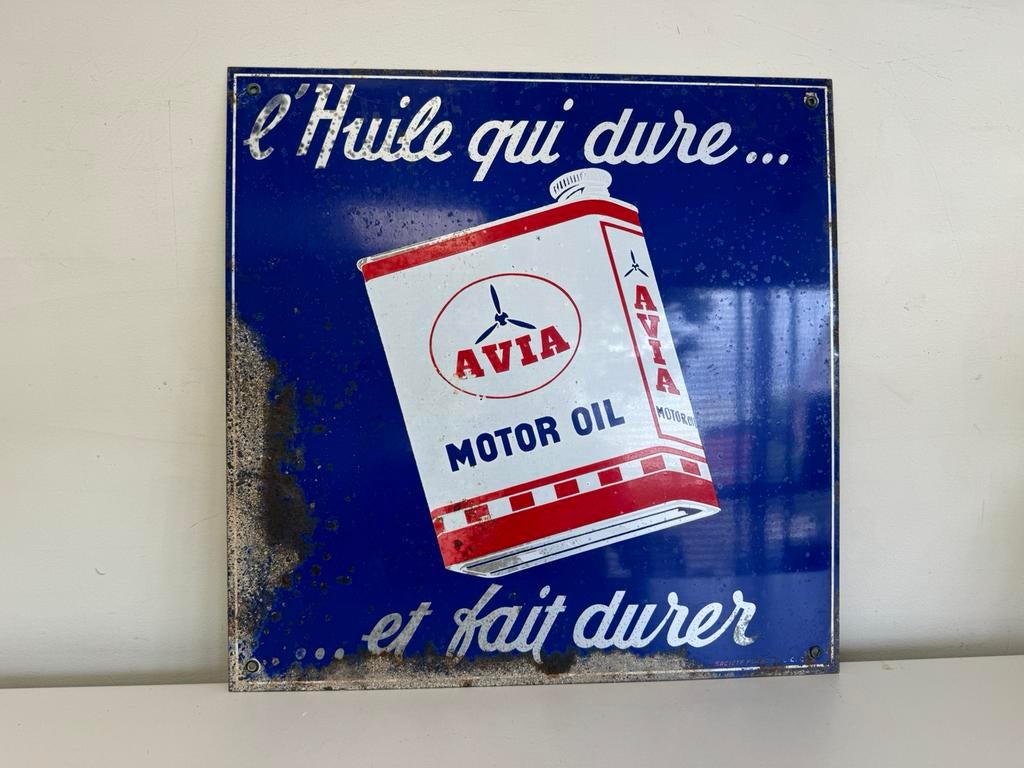 AVIA motor oil oud reclamebord, Ophalen of Verzenden, Gebruikt, Reclamebord