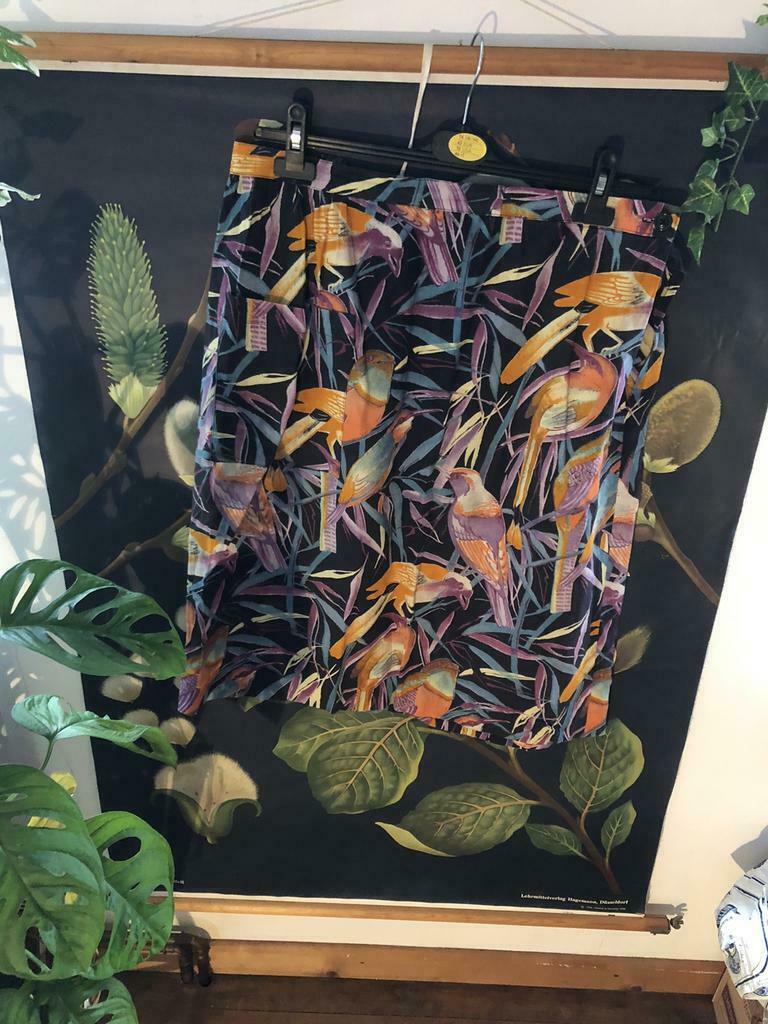 Vintage rok vogels kleurtjes, Ophalen of Verzenden, Gedragen, Maat 42/44 (L), Onder de knie