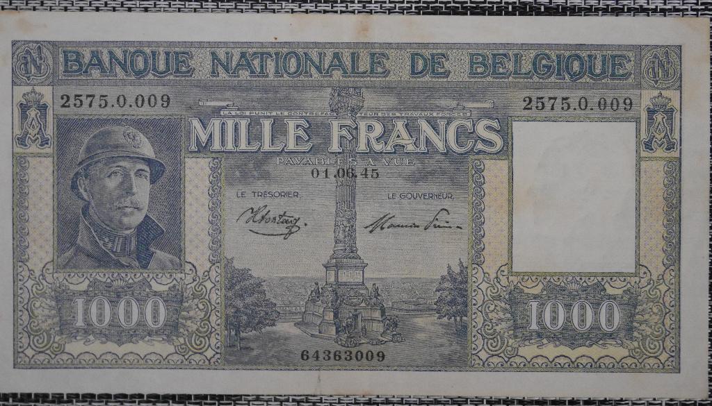 Bankbiljet 1000 Frank België 01.06.45, Ophalen of Verzenden, Setje