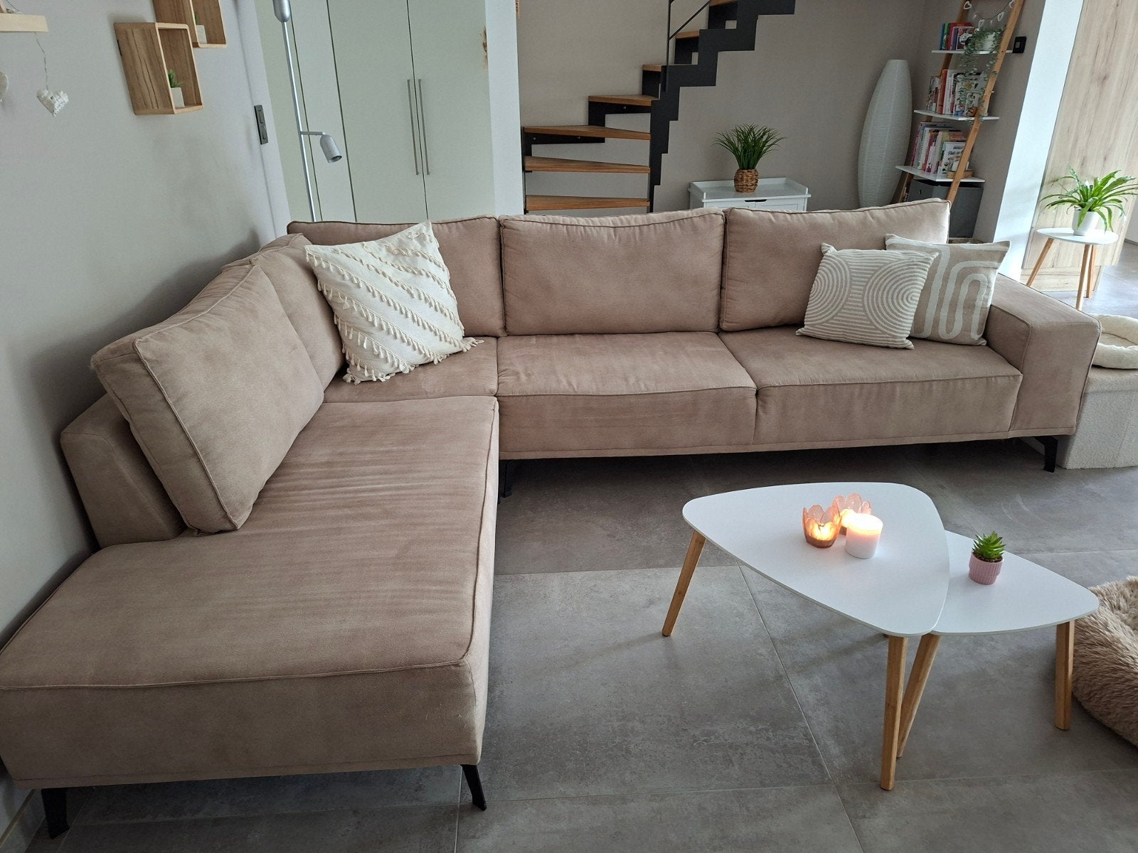 Canapé d'angle beige comme neuf 300 cm x 204, Comme neuf, Enlèvement, Tissus, Moderne