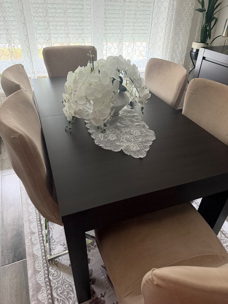 Eettafel + salontafel + set van 6 stoelen, Huis en Inrichting, Tafels | Eettafels, Ophalen, Gebruikt, 100 tot 150 cm, Glas