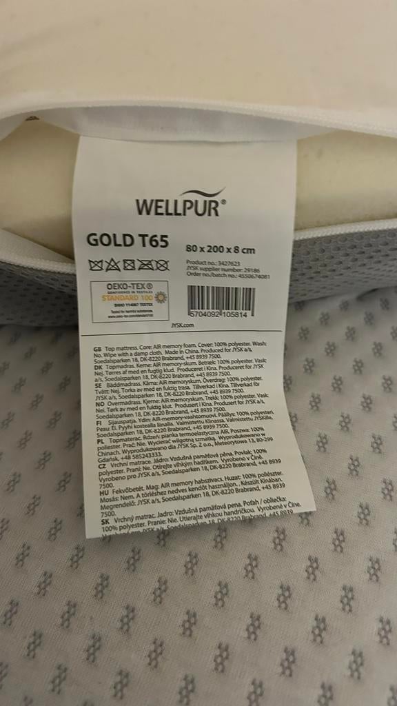 Wellpur Gold topdekmatras T65 Matras 80x200x8cm (2 stuks), Ophalen, Zo goed als nieuw, 80 cm, Matras