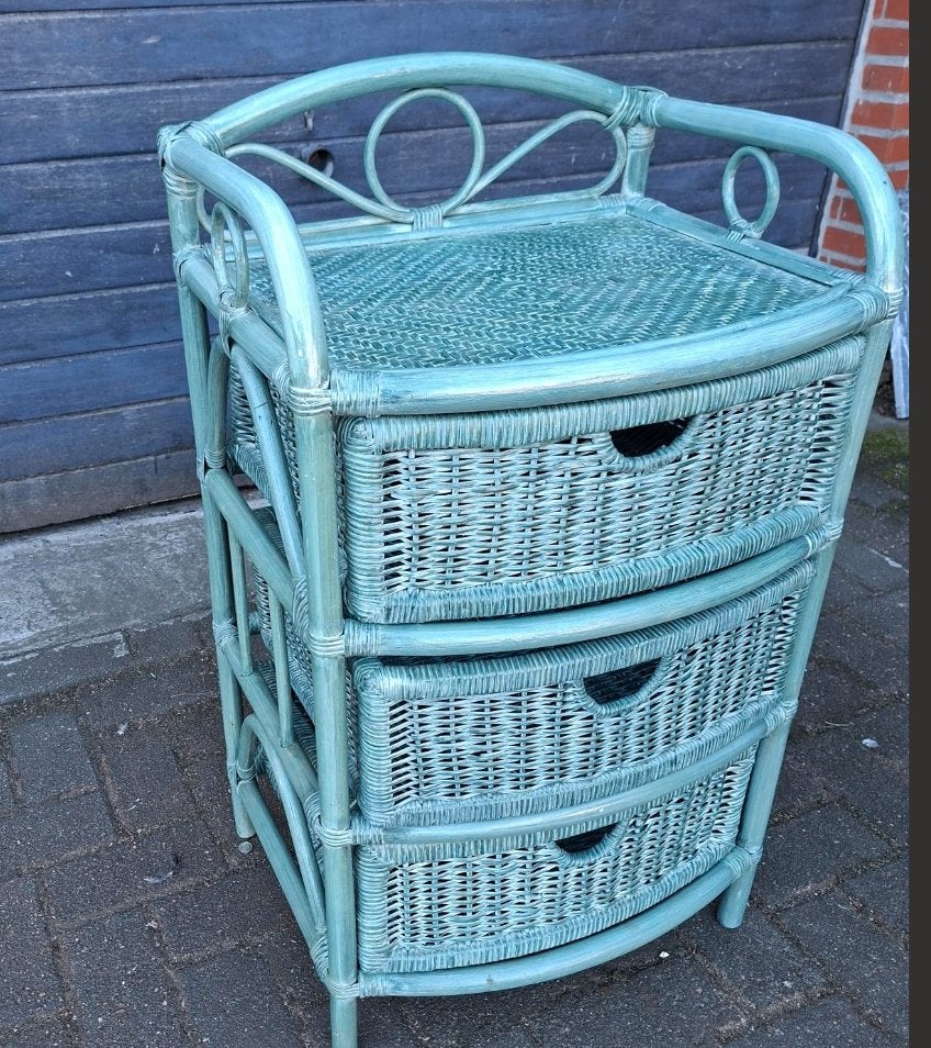 ROTAN BIJSTELKASJE met LADEN en KOFFER, Huis en Inrichting, Overige materialen, Zo goed als nieuw, 3 of 4 laden, Minder dan 100 cm
