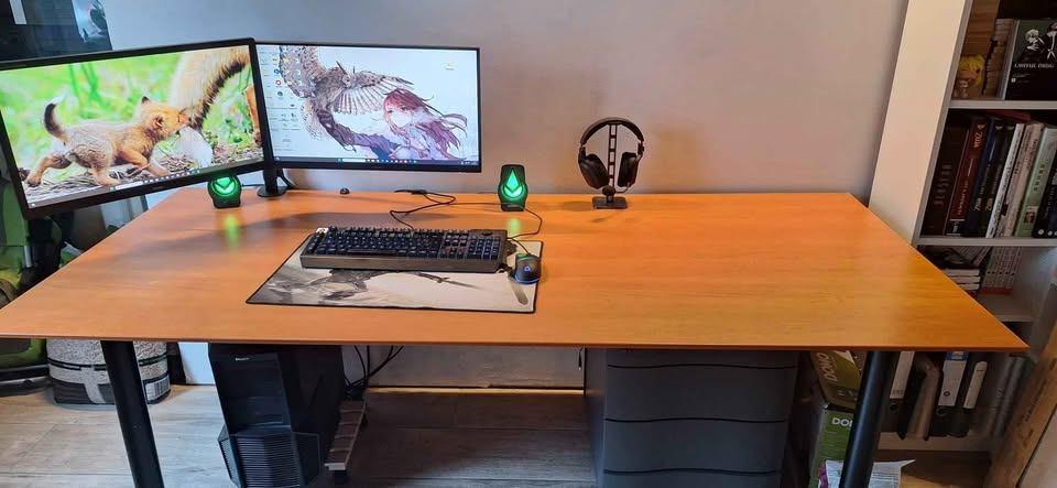 Grand bureau 200x90 cm – idéal gaming / télétravail, Huis en Inrichting, Bureaus, Ophalen, Gebruikt, Hout, Bruin