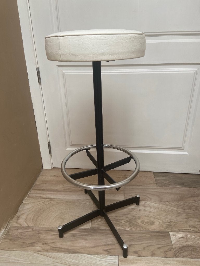 3 Tabourets de bar - Similicuir & Chrome - Blanc, 90 cm ou plus, Enlèvement, Utilisé, Métal