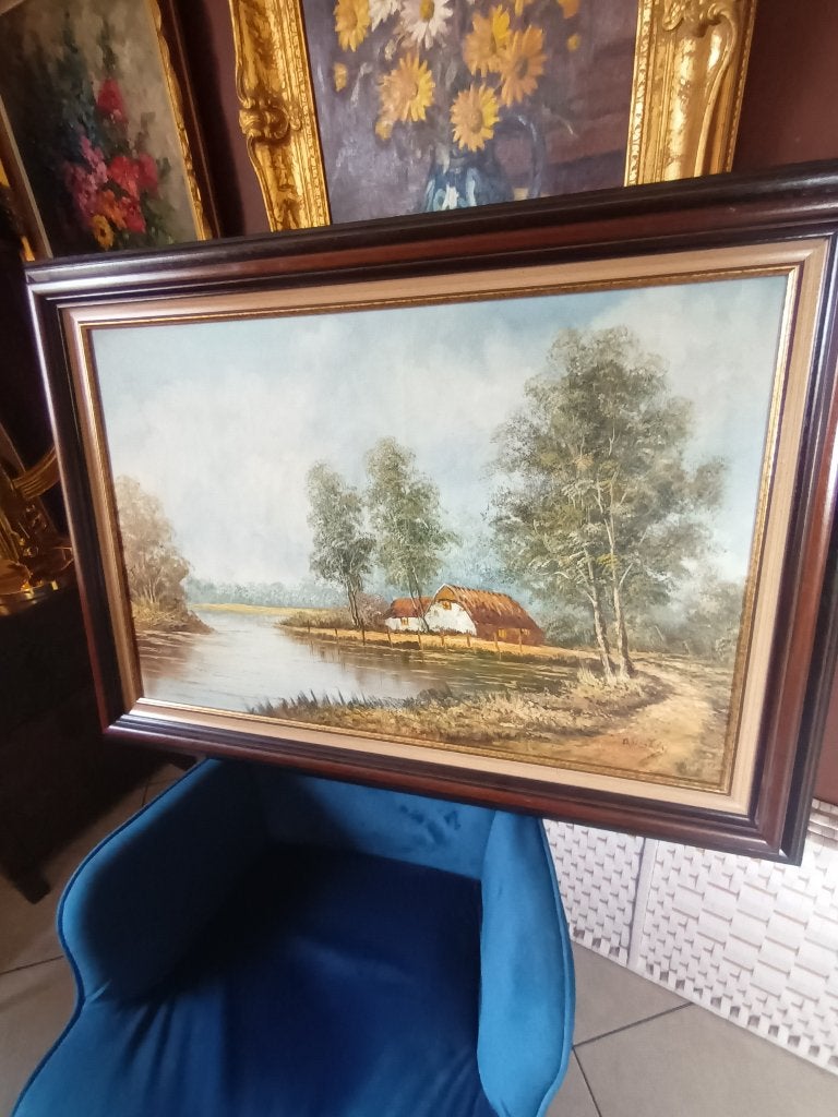 Schilderij landschap, Antiek en Kunst, Ophalen, Doek, Landschap, Olieverf