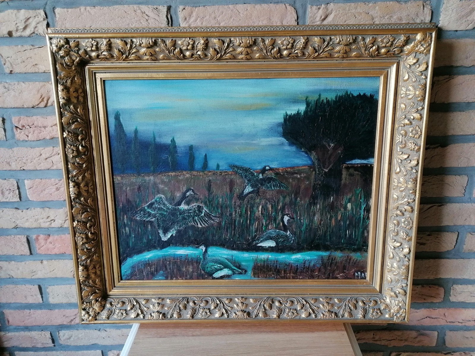 Huile sur toile représentant des bernaches, Enlèvement