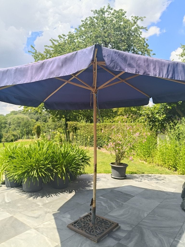 Grote parasol en parasolvoet in gietijzer, Ophalen, Gebruikt, Parasolvoet, Minder dan 1 meter