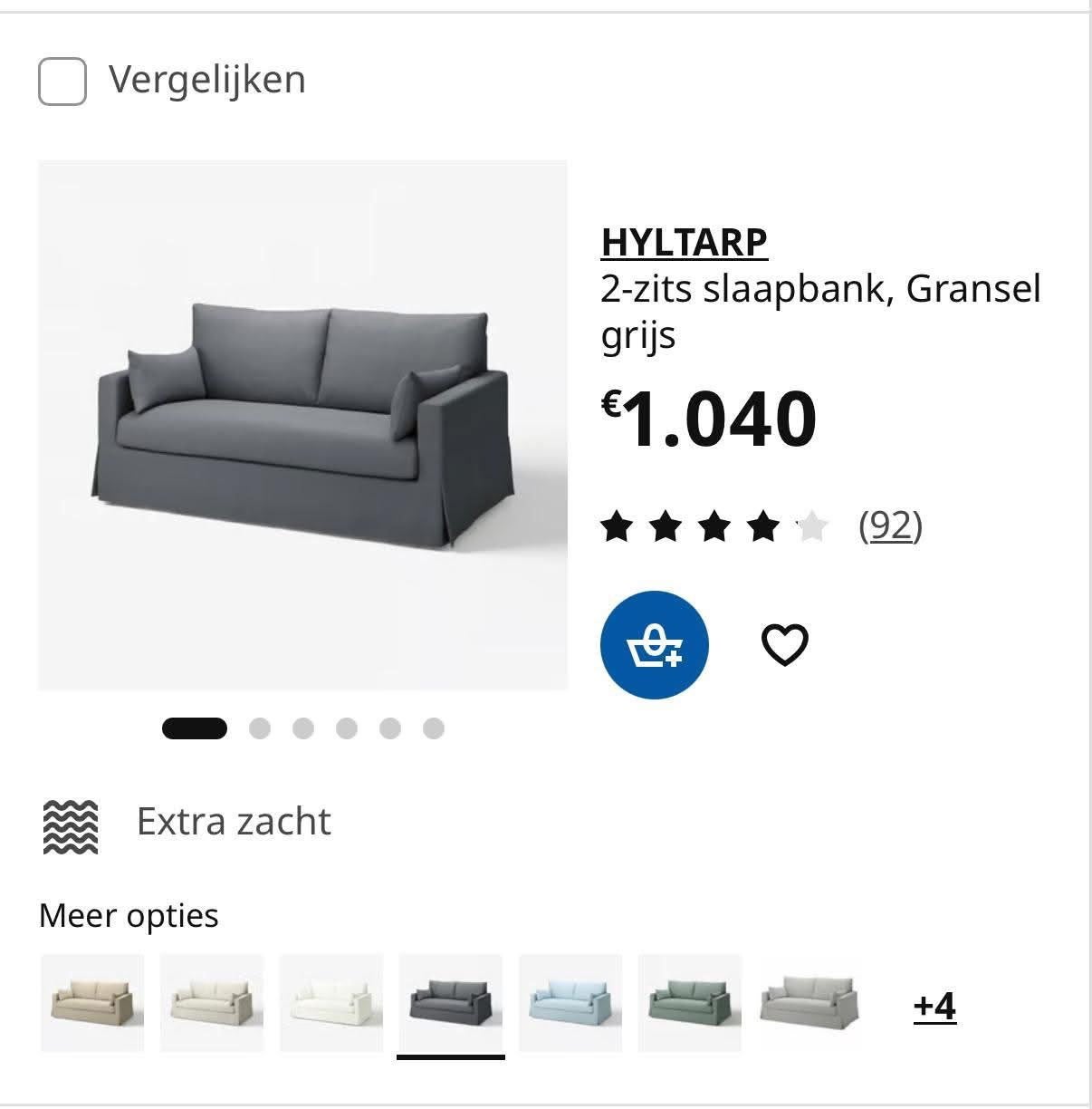 Slaapbank Ikea Hyltarp, Ophalen, Zo goed als nieuw, Tweepersoons, Grijs