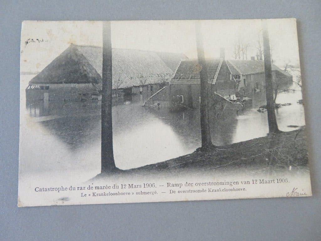 postkaart overstroming Kallo 1906 de Krankeloonhoeve, Ophalen of Verzenden, Voor 1920, Gelopen, Oost-Vlaanderen