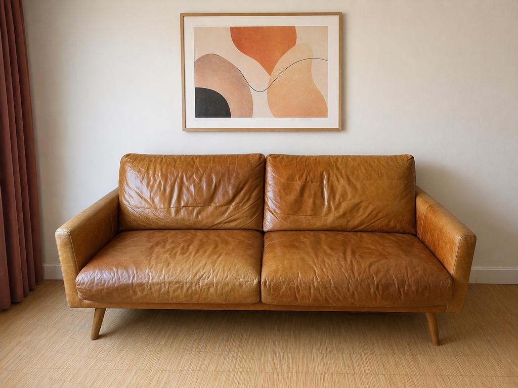 Retro lederen zetel, Huis en Inrichting, Zetels | Zetels, Ophalen, Gebruikt, 100 tot 125 cm, 150 tot 200 cm