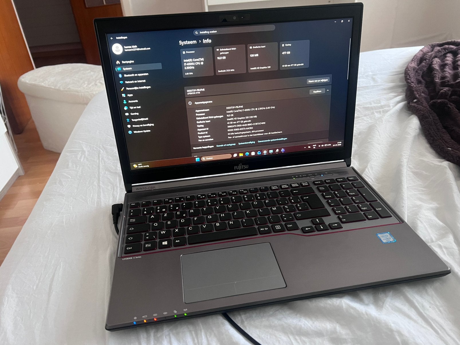 Laptop Fujitsu LIFEBOOK E756 –Intel Core i7 –16GB RAM –512GB, Enlèvement, Comme neuf, Azerty, 16 GB
