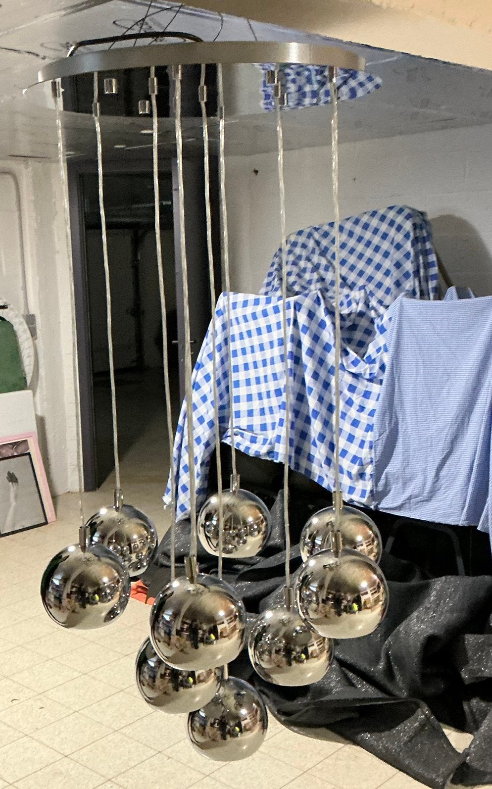 Suspension design 10 boules inox., Maison & Meubles, Lampes | Suspensions, Enlèvement, Utilisé, Métal, Design années 70