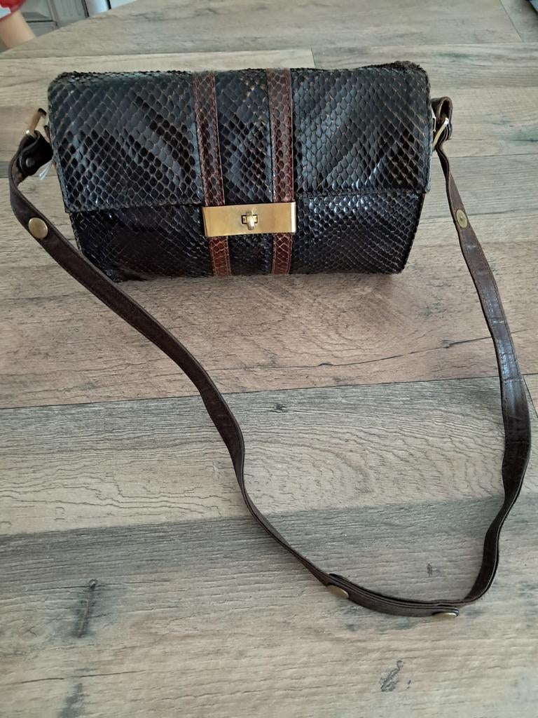 Vintage leren handtas van slangenleer, Ophalen of Verzenden, Handtas