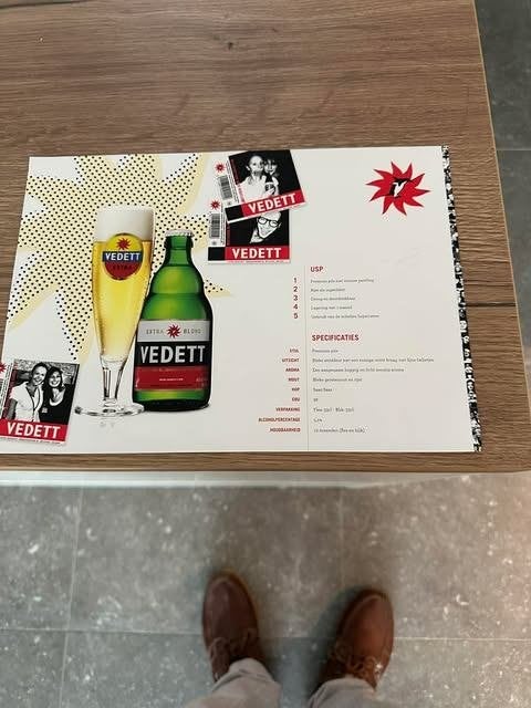 Magazine publicitaire Vedett, Collections, Enlèvement ou Envoi, Neuf, Panneau, Plaque ou Plaquette publicitaire, Autres marques