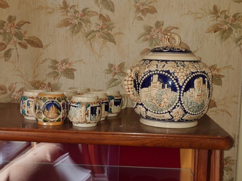 Duitse keramische bowlset met bekers - vintage, Enlèvement