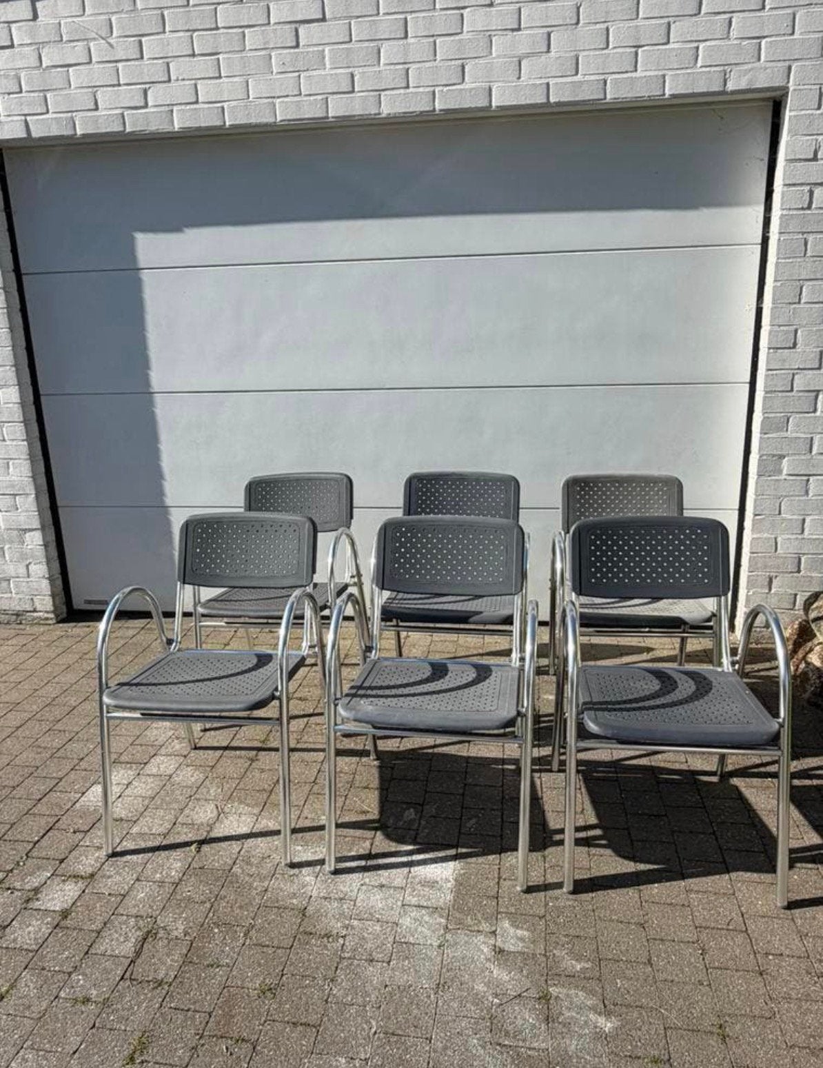 6 stoelen Amat met armleuning-grijs alu, Tuin en Terras, Ophalen, Zo goed als nieuw, Aluminium, Stapelbaar