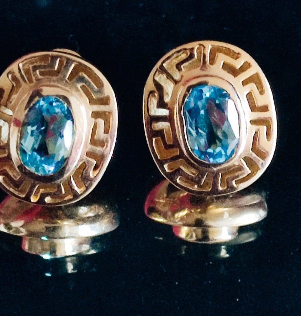 Gouden oorstekers met blauw topazen, Bijoux, Sacs & Beauté, Puces ou Clous, Enlèvement ou Envoi, Comme neuf, Or