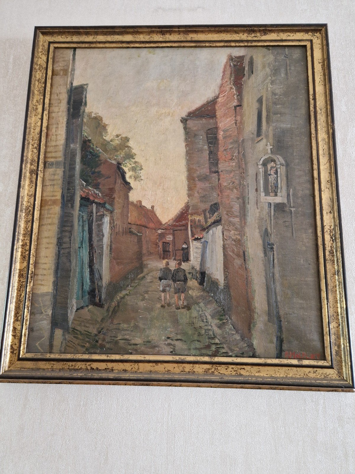 Schilderij Romain Malfliet, twee wezen 71-81cm met kader, Enlèvement, Signé
