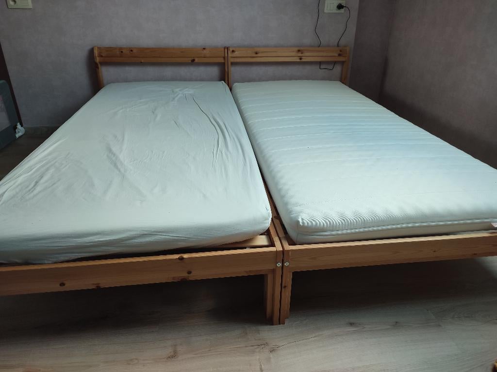 2 1-persoonsbedden, Ophalen, 90 cm, Eenpersoons, Bruin