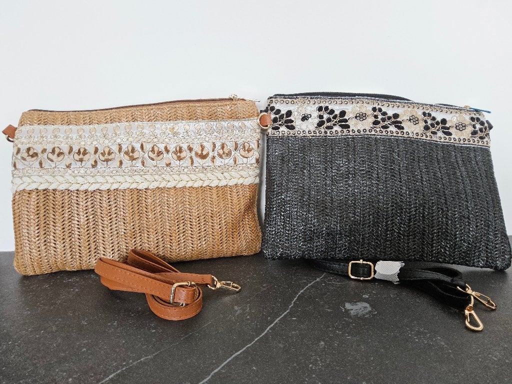 Handtas rafia 2 stuks, Handtassen en Accessoires, Ophalen, Nieuw, Zwart, Handtas