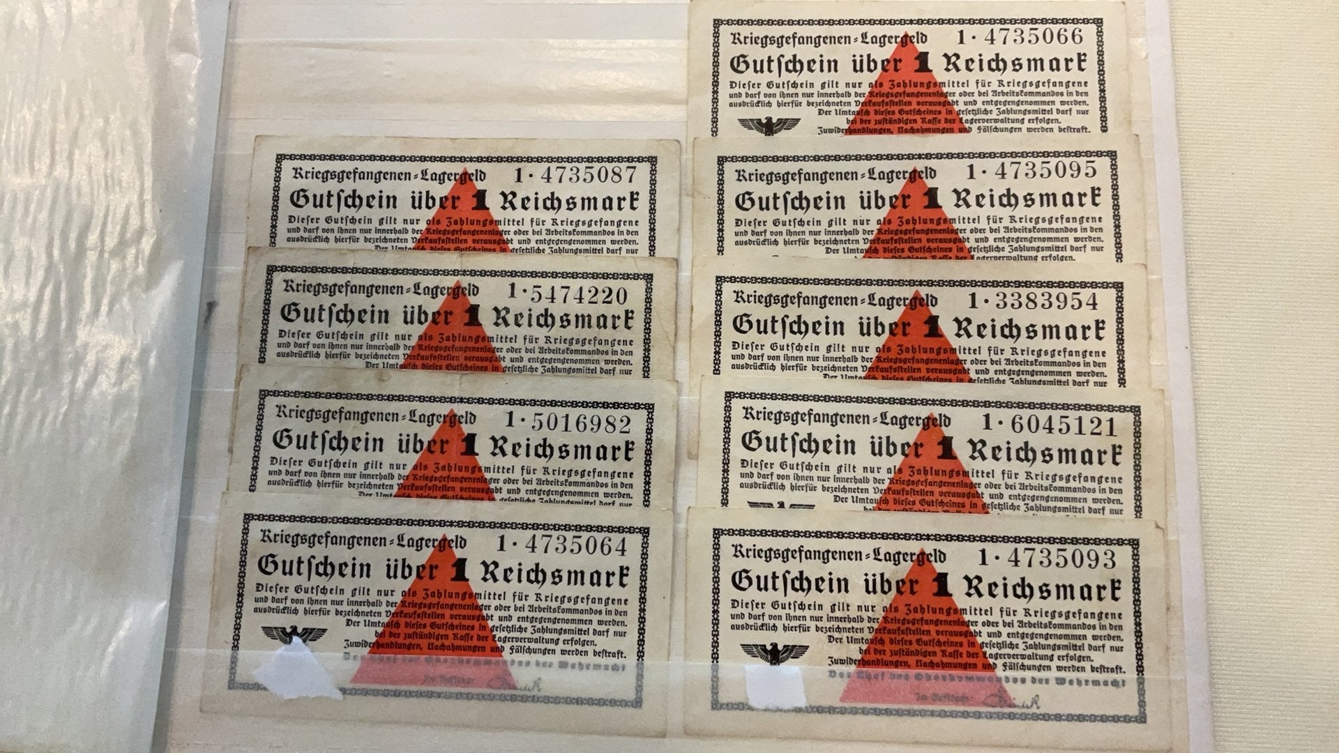 Duits krijgsgevangenen 1 reichsmark 9 stuks, Collections, Objets militaires | Seconde Guerre mondiale, Enlèvement ou Envoi