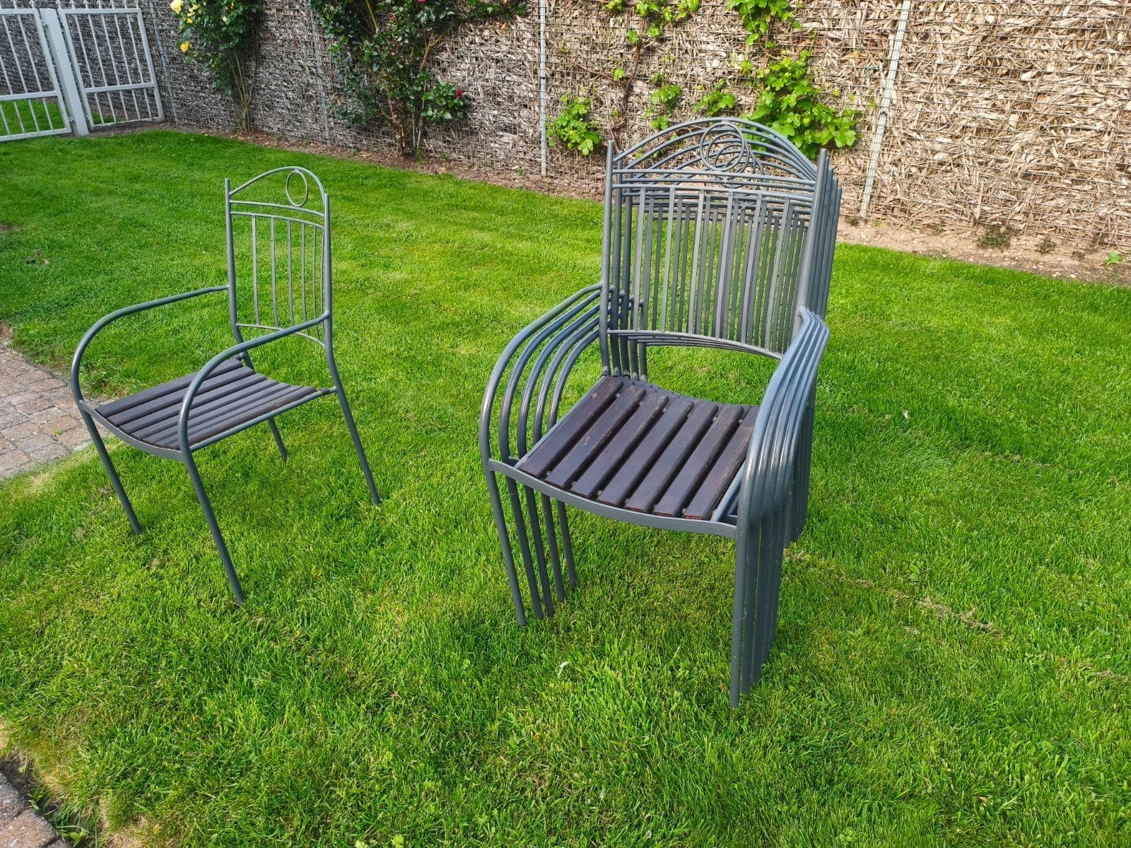 Metalen tuinstoelen gezandstraald gemetaliseerd en gepoederc, Tuin en Terras, Ophalen