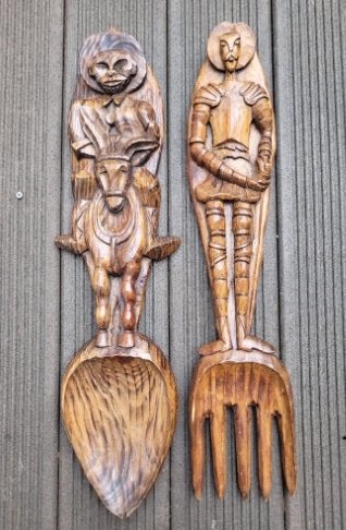 Houten wanddecoratie Don Quichote, Antiek en Kunst, Ophalen, 50 - 100 cm, Wanddecoratie, Hout