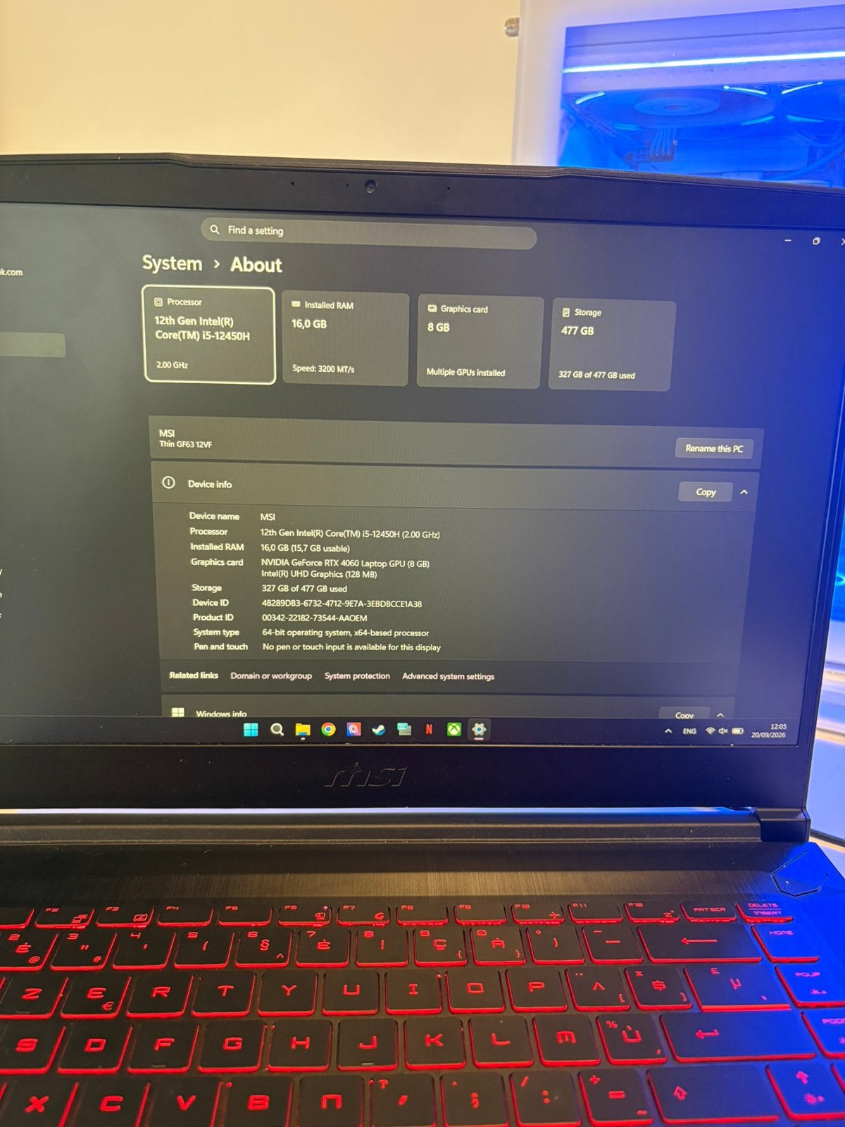 MSI Thin GF63 12VF gaming laptop, Enlèvement ou Envoi, Comme neuf, Gaming, SSD