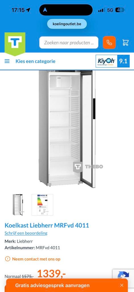 Liebherr koelkast, Elektronische apparatuur, Ophalen, Zo goed als nieuw