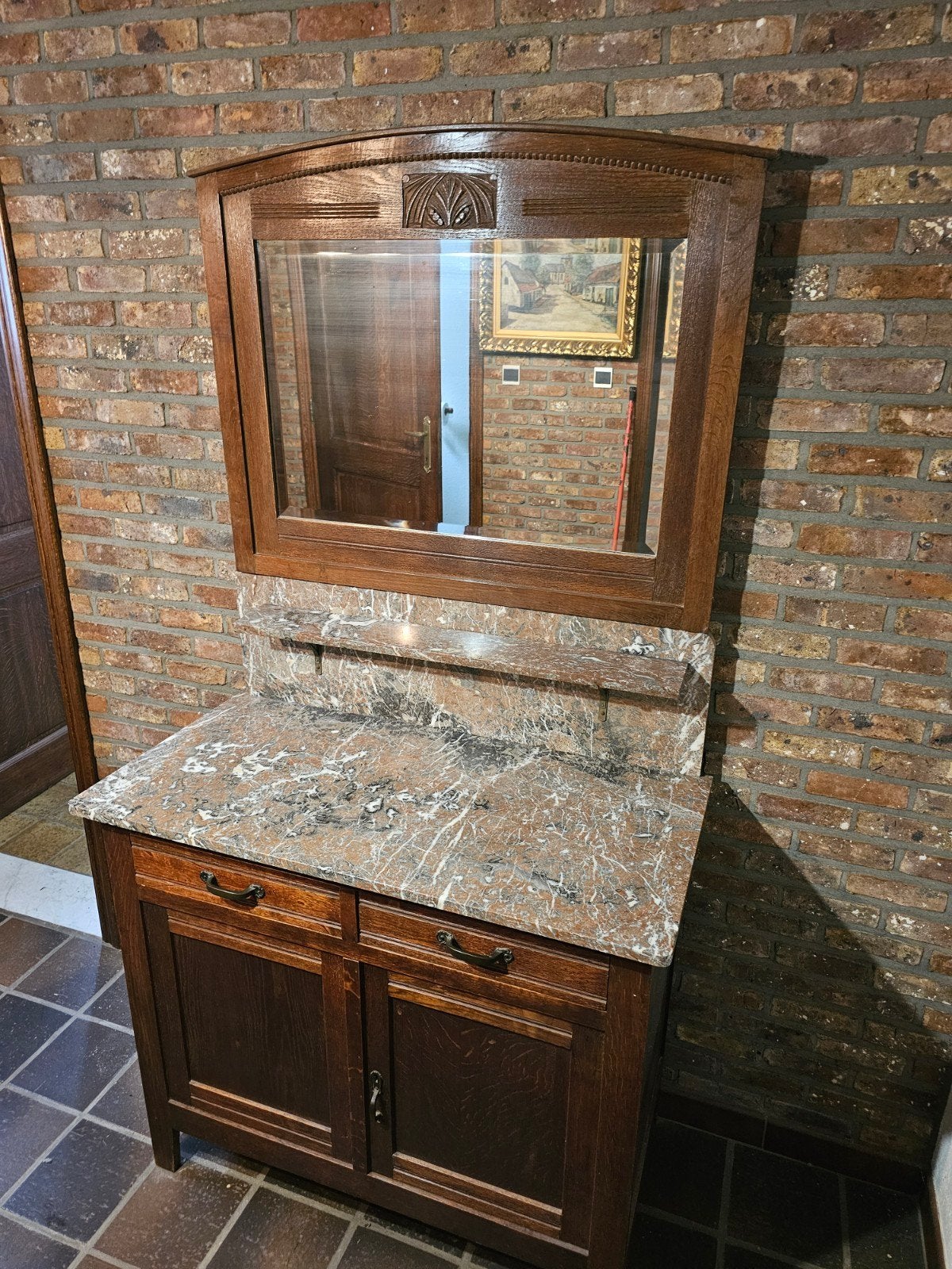 armoire ancienne avec tablette en pierre et miroir. bon état, Enlèvement
